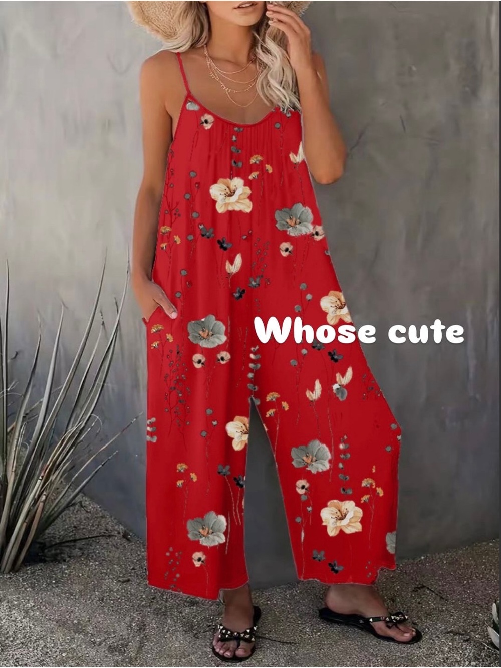 Red Floral Wide-Leg Jumpsuit New Boutique